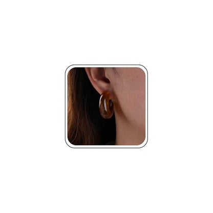 Chunky Acrylic Hoop Earrings White Resin Open Circle Hoop Earrings Round Pearl Studs Thick Acrylic C Shape Earring Pearl Front Back Earring Jewelry for Women - color: Brown
