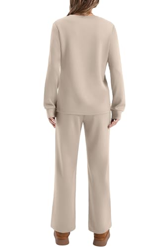 WIHOLL Lounge Sets for Women 2 Piece Travel Vacation Outfits Fall 2026 Sweatsuit Tracksuit - color: Beige, size: Large