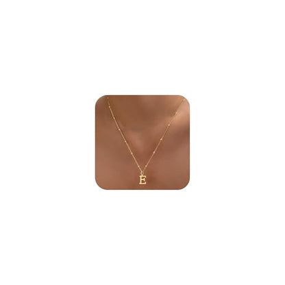 Initial Necklaces for Women Dainty 14k Gold Plated A-Z Letter Pendant Name Necklaces Cute Charm Choker Fashion Accessories Non Tarnish Trendy Jewelry Gift - color: Gold, style: E
