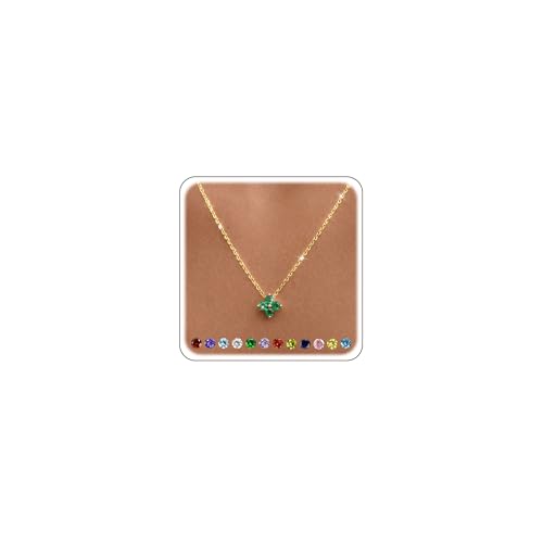 Calimt Dainty Clover Birthstone Gold Necklace for Women CZ 14K Gold Plated | Non Tarnish,Diamond Pendant Necklace,Trendy adjustable necklace,stack CZ Necklace, Bridesmaid Birthday prom Christmas Gift - color: Emerald Green