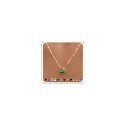 Calimt Dainty Clover Birthstone Gold Necklace for Women CZ 14K Gold Plated | Non Tarnish,Diamond Pendant Necklace,Trendy adjustable necklace,stack CZ Necklace, Bridesmaid Birthday prom Christmas Gift - color: Emerald Green