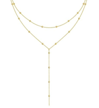 iF YOU Lariat Gold Long Necklaces for Women Trendy, Dainty 14K Gold Plated Drop Chain Necklace, Layered Rosary Beaded Y Necklaces Summer Beach Jewelry Gifts - color: Long beaded necklace-GLD