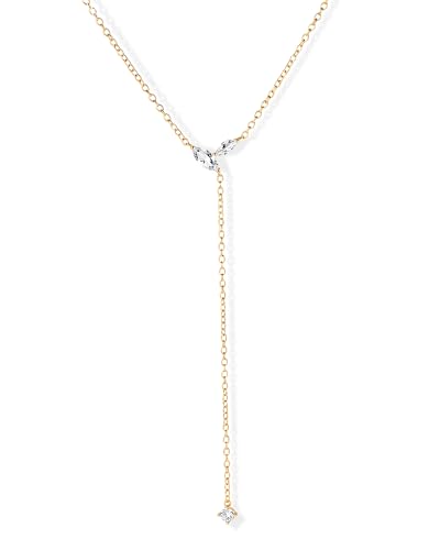 14k Gold Plated Y-Shaped Lariat Necklace for Women Dainty Cubic Zirconia Long Drop Necklace Elegant Jewelry Gifts for Prom Vacation