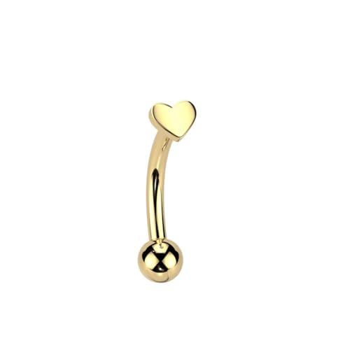 Pierced Owl 16GA ASTM F-136 Implant Grade Titanium Threadless Push-In Heart Top Eyebrow Curved Barbell - style: Gold Tone