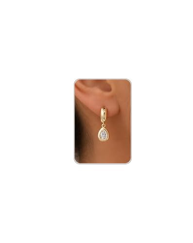 LLWOM Gold Dangle Earrings for Women-Trendy 14K Gold/Silver Plated Cubic Zirconia Huggie Hoop Earrings Teardrop Earrings Lightweight Hypoallergenic Statement Jewelry Gifts for Women - color: G-Teardrop Hoop
