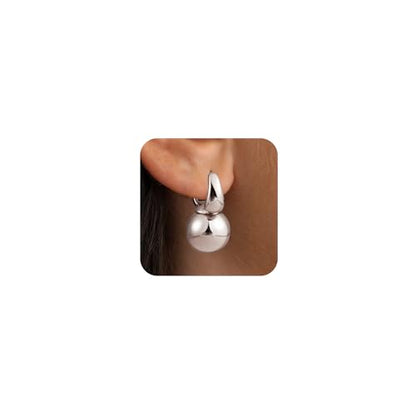 14k Gold Plated Ball Dangle Earrings for Women Sterling Silver Ball Drop Earrings Hypoallergenic Round Balls Hoop Earring Leverback Lightweight Earrings Fashion Jewelry - color: 04-silver