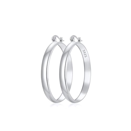 Apsvo Hoop Earrings for Women, 5mm Wide 14K Gold Plated/Silver Hoop Earring Hypoallergenic 925 Sterling Silver Earrings Lightweight Large Earrings for Women - color: Silver&30mm