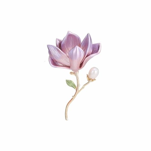 Flower Pearl Brooch Pins for Women Rhinestone Floral Lapel Pin Vintage Jade Orchid Magnolia Brooches Festival Holiday Wedding Party Prom Dress Jewelry Accessories - color: APurple