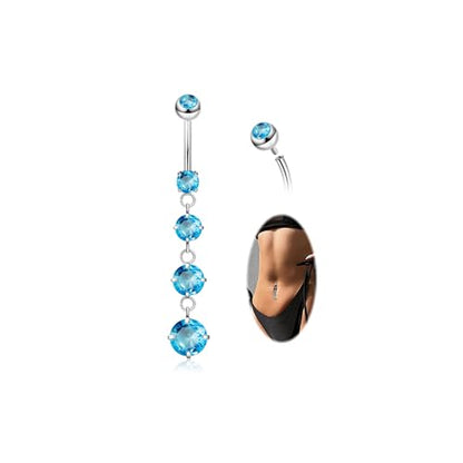 14G G23 Pure Titanium Dangle Belly Button Rings for Women Dangling Belly Ring Curved Barbell Internally Threaded Navel Rings CZ Navel Piercing Jewelry - color: Blue