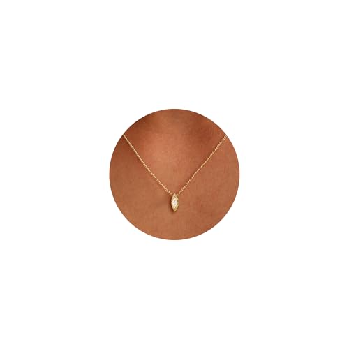 Gold Necklace for Women, 14k Gold Plated Cubic Zirconia Solitaire Pendant Necklace Waterproof Formal Necklaces for Women Cute Simple Necklaces Trendy Gold Jewelry Non Tarnish - color: Gold-Marquise cz