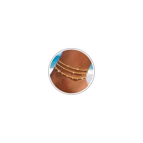 Sterling Silver Ankle Bracelets for Women 14k Gold Plated Waterproof Layered Stackable CZ Charm Non Tarnish Adjustable Anklet for Summer Beach Birthday Jewelry Gift - color: gold C
