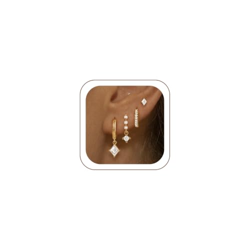 Gold Silver Earrings for Women Trendy 14K Gold Plated Dangle Hypoallergenic Cartilage Earrings Small 925 Sterling Silver Post Dainty Hoop Drop Pearl Earring Stacks Set Huggie Chain Earrings Jewelry - color: C-Huggie Earrings-Gold
