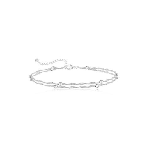 Gold Ankle Bracelets for Women Waterproof, 14K Gold/Silver Plated Layered Beaded Heart Anklets for Women Trendy Dainty Cuban Link Chain Anklets Set Summer Beach Jewelry Gift