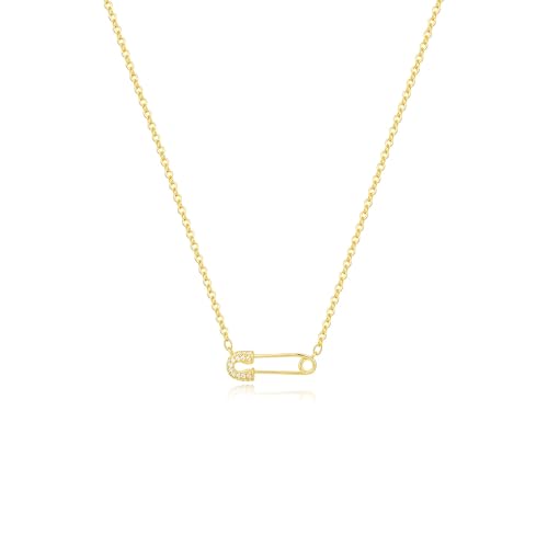 HANLI 14K Gold Plated Necklaces for Women - Dainty Butterfly, Star of David, Moon and Star, Sun, Lotus, Infinity, Hummingbird, Bee,Boots,Chill,Sunflower Pendant Designs - Elegant Jewelry for Women - color: Paperclip CZ