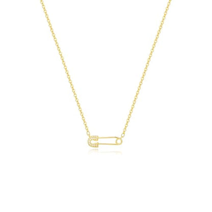 HANLI 14K Gold Plated Necklaces for Women - Dainty Butterfly, Star of David, Moon and Star, Sun, Lotus, Infinity, Hummingbird, Bee,Boots,Chill,Sunflower Pendant Designs - Elegant Jewelry for Women - color: Paperclip CZ