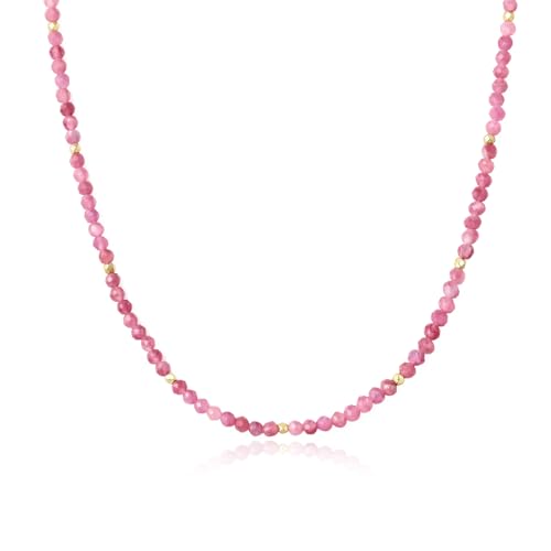 ARSIS Genuine Beaded Gemstone Necklace for Women, Colorful Natural Stone Handmade Bead Choker, Personalized Birthstone Necklace, Boho Summer Beach Necklace Layering Stackable Jewelry Gift - color: Pink Tourmaline (July)
