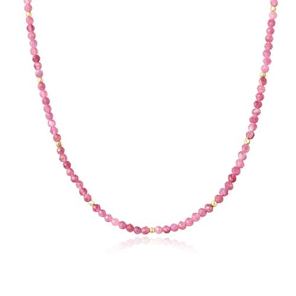 ARSIS Genuine Beaded Gemstone Necklace for Women, Colorful Natural Stone Handmade Bead Choker, Personalized Birthstone Necklace, Boho Summer Beach Necklace Layering Stackable Jewelry Gift - color: Pink Tourmaline (July)
