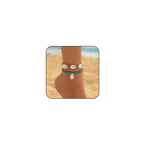 INENIMARTJ Puka Shell Anklets Bracelet for Women Colorful Shell Beaded Anklet Summer Ocean Hawaiian Beach Foot Jewelry Mermaid Seashell Anklets Jewelry for Women - color: blue