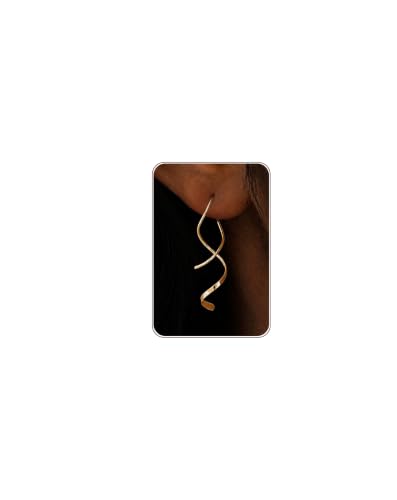 14K Gold Plated/Sterling Silver CZ Pearl Drop Dangle Earrings for Women - color: Gold-Spiral Threader