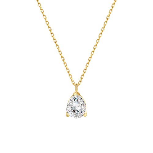 S.Leaf 18K Gold Plated Cubic Zirconia Choker Necklace for Women 925 Sterling Silver Layered Coin Moon Star Heart Circle Crystal Lariat Pendant Necklaces Gifts for Women Trendy - color: Teardrop_Gold