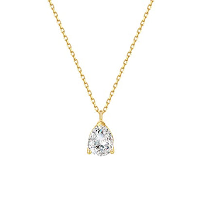 S.Leaf 18K Gold Plated Cubic Zirconia Choker Necklace for Women 925 Sterling Silver Layered Coin Moon Star Heart Circle Crystal Lariat Pendant Necklaces Gifts for Women Trendy - color: Teardrop_Gold