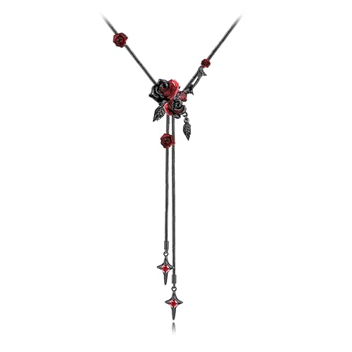 Gothic style red and black rose necklace fashionable long tassel necklace personalized women's accessories flower accessories MO43