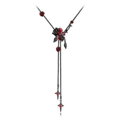 Gothic style red and black rose necklace fashionable long tassel necklace personalized women's accessories flower accessories MO43