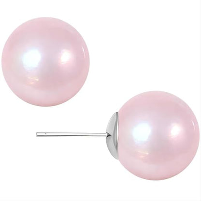Light Pink Faux Pearl Stud Earrings, S925 Silver Posts Hypoallergenic for Women - size: 10mm