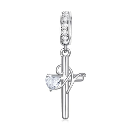 PROESS Initial Cross Charm 925 Sterling Silver Letter A B C Pendant Dangle Charm Beads for Bracelet Initial Cross Jewelry Gifts for Women - style: 14-N