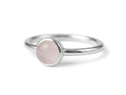 Solid 925 Sterling Silver Natural Rose Quartz Pink Round Gemstone Solitaire Stacking Band Handmade Women's Ring for Gift
