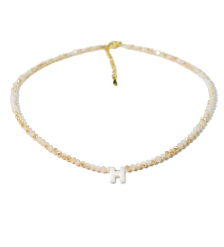 Tanyoyo Initial Necklaces for Women - Trendy Beaded Choker Necklace for Women, Handmade Letter Choker Necklace Jewelry for Women - style: H