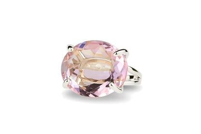 Gold Oval Rose Quartz Ring - Raw Faceted Pink Gemstone Ring - Handmade Prong Setting Jewelry