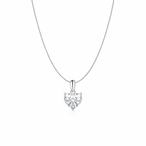 Savlano 925 Sterling Silver Moissanite Pendant Necklace, 6MM,8MM Round, Princess & Heart Cut 0.8–2CT D Color, with 18" Box Chain for Women – Comes with A GRA Certificate – Made in Italy - style: 0.8ct 6mm Heart Cut