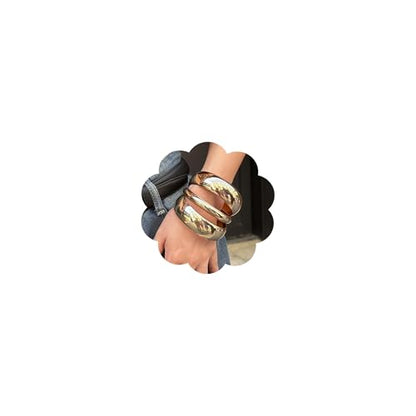 Chunky Gold Bangle Bracelets for Women Stack Wide Wrist Bracelets Gold Stackable Bracelets Jewelry - style: gold 3
