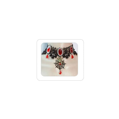 Gothic Victorian Style Vampire Choker Necklace for Women Black Crystal Tassel Lace Collar Necklace Halloween Punk Black Sexy Lace Necklace Halloween Cavewoman Costume - style: Spider
