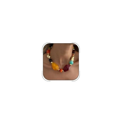 Chunky Acrylic Beaded Necklace for Women Colorful Acrylic Resin Beaded Choker Big Round Beads Statement Necklace Fashion Jewelry - color: Red