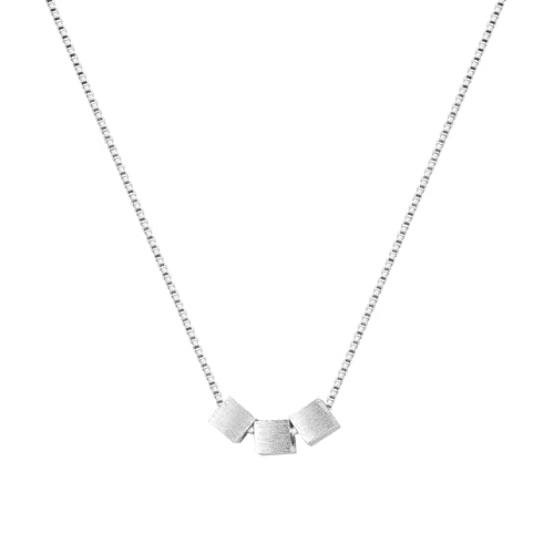 S925 Silver Women's Bar Necklace/Double Circle Layered Y Necklace Chain Adjustable Long/Tiny Pendant Chain Choker for Lady Gift - style: 3 Square