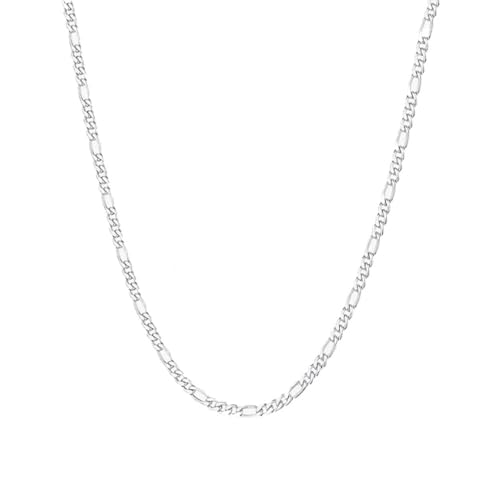 Stainless Steel Figaro Link Chain Necklace For Men Women, 3mm 4mm 5mm 7mm Width, 18k Gold Plated 18 20 22 24 Inch Figaro Chain, No Tarnish Durable Waterproof Jewelry - color: 3MM Silver, size: 24inches