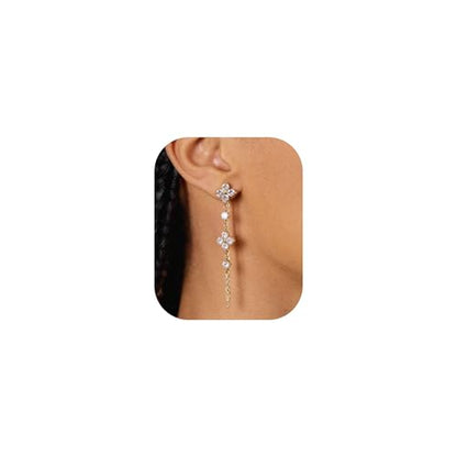 Dangle Earrings for Women - 14K Gold/White Gold/Rose Gold Plated Butterfly Heart Star Hoop Chain Long Tassel Cubic Zirconia CZ Dangle Earrings - color: Clover dangle