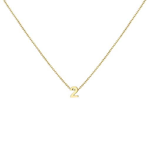 Number Necklace for Women Dainty 18K Gold Plated Pendant Necklace Charm Birth Month Personalized Jewelry Birthday Gift - color: GOLD, style: Number 2