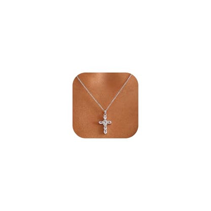 Cross Necklace for Women, 14K Gold Plated Cubic Zirconia Cross Pendant Necklace, Trendy Christian Jewelry Gifts for Baptism First Communion Christmas - color: Style B - Silver
