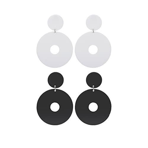 Acrylic Transparent Hollow Double Circle Round Dangle Earrings Geometric Statement Drop Earrings for Women Summer Holiday Cool Party Jewelry - color: 2pairs