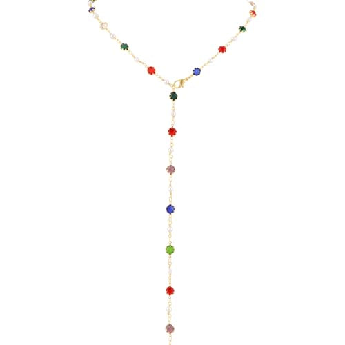 KURTCB Rhinestone Necklace for Women Boho Long Y Lariat Gold Necklace Stack Colorful Summer Beach Jewelry - color: Multi P