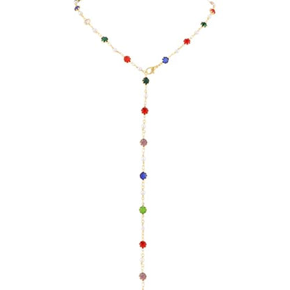 KURTCB Rhinestone Necklace for Women Boho Long Y Lariat Gold Necklace Stack Colorful Summer Beach Jewelry - color: Multi P