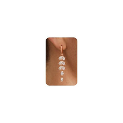 Dangle Earrings for Women - 14K Gold/White Gold/Rose Gold Plated Butterfly Heart Star Hoop Chain Long Tassel Cubic Zirconia CZ Dangle Earrings - color: rose gold Leaf Dangle