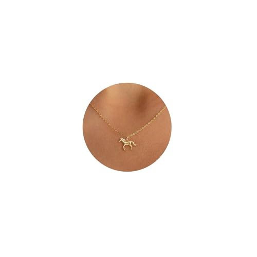 HANLI 14K Gold Plated Necklaces for Women - Dainty Butterfly, Star of David, Moon and Star, Sun, Lotus, Infinity, Hummingbird, Bee,Boots,Chill,Sunflower Pendant Designs - Elegant Jewelry for Women - color: Horse-necklace