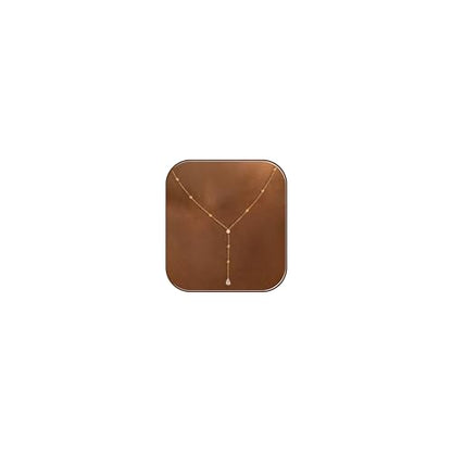 Long Gold Necklace For Women,Dainty Lariat Y Necklace 14K Gold Plated Cute Cubic Zirconia Lariat Necklaces Trendy Simple Statement Rhinestone Choker Necklaces Summer Jewelry - color: Gold-style 2