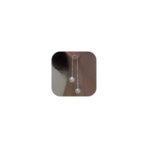 Pearl Drop Earrings for Women Trendy Long Pearl Wedding Earrings for Brides Statement Earring for Women Daily Party Dress Accessories - color: A5:SILVER