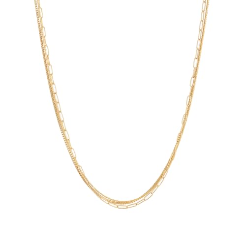 CONRAN KREMIX Waterproof Gold Necklace Layered Necklaces for Women Non Tarnish,14k Gold Plated Stainless Steel Dainty Stack Thin Chain Necklace Set for Women Gifts Jewelry - color: Gold-06