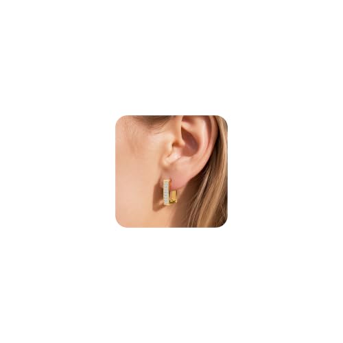 Silver Hoop Earrings for Women Gold Square Huggie Earring for Daily Wear | ALEXCRAFT Hypoallergenic Small Cubic Zirconia Silver Earring Thin Hoop Huggie Earrings for Women Fashion Jewelry Gifts - color: 14K Gold